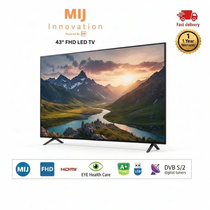 Mi+ (MIJ-4310) 43'' Inches Digital Satellite (Built-in digital tuner, No Decoder Needed) TV - Frameless Full HD LED TV - HDMI - USB - Black