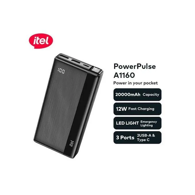 itel PowerPulse 20000mAh 12W Fast Charging, Torch Power Bank