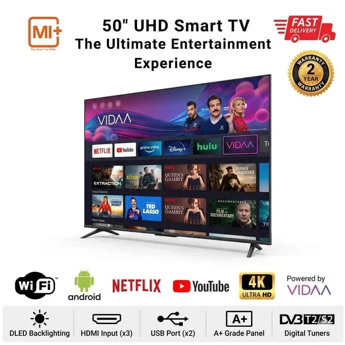 Mi+ 50” VIDAA Smart 4K UHD LED TV – VIDAA OS, Bluetooth, HDR, HDMI, USB